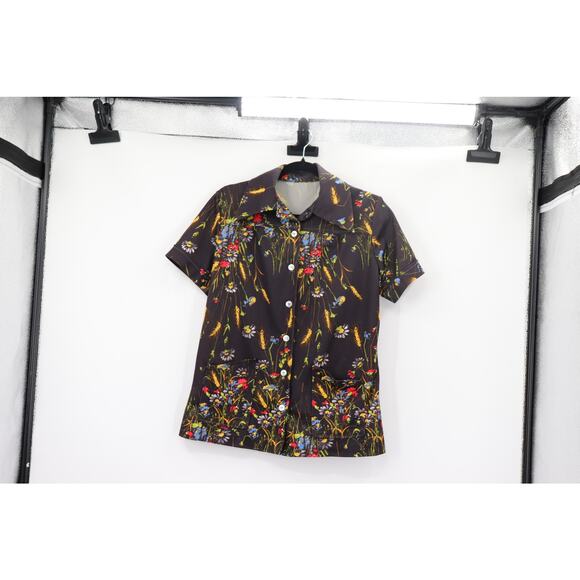 Vintage Black Floral Button Front Blouse - Picture 1 of 8